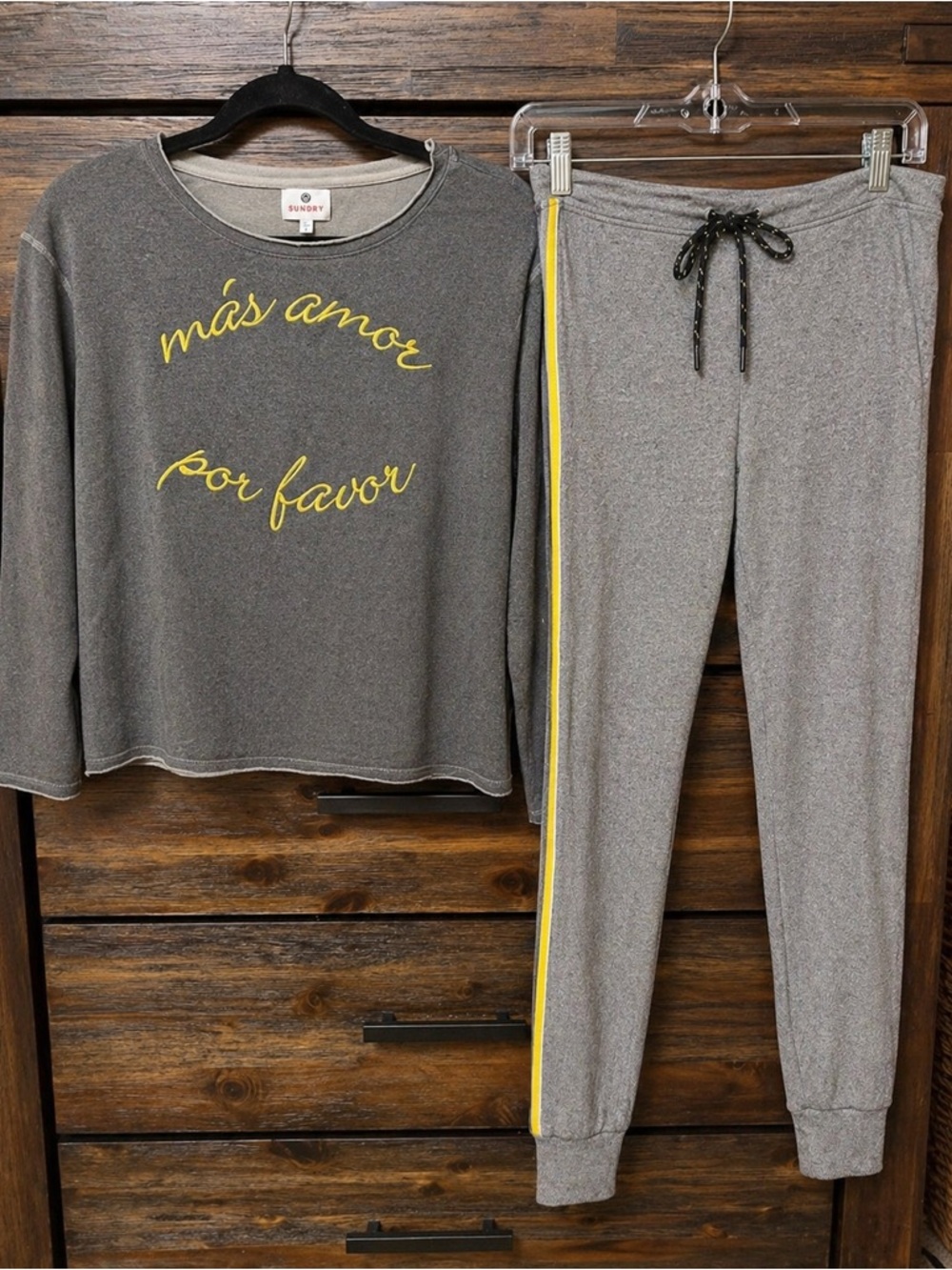 Sundry Charcoal Pullover with Yellow Script